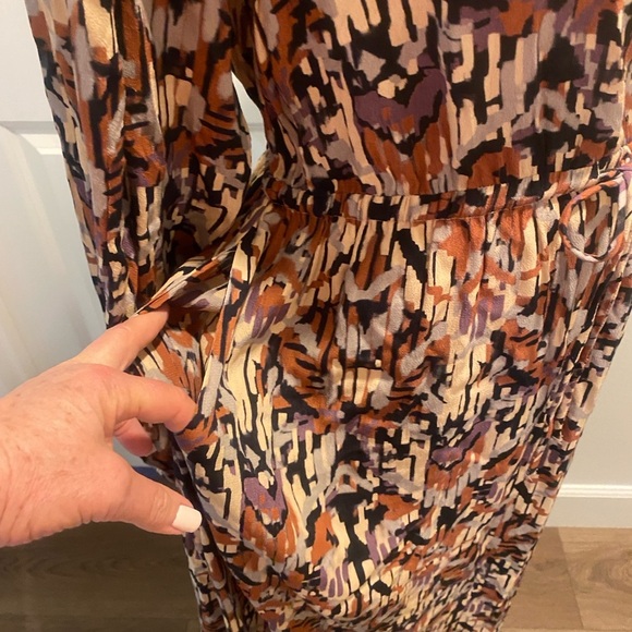 Women’s Maxi Long Sleeve Brown Black Cream Purple Dress New medium - Picture 6 of 16